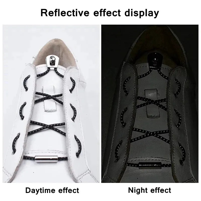 Elastic Shoelaces Reflective Metal Sliding Lock No Tie Shoe Laces Round Child Adult Leisure Take A Walk Sneakers Lazy Shoe Lace