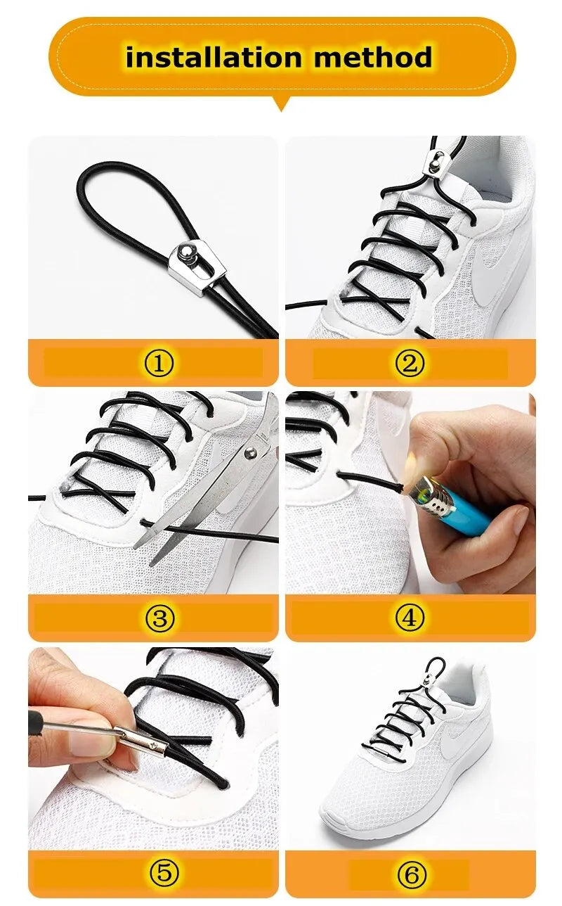 Elastic Shoelaces Reflective Metal Sliding Lock No Tie Shoe Laces Round Child Adult Leisure Take A Walk Sneakers Lazy Shoe Lace