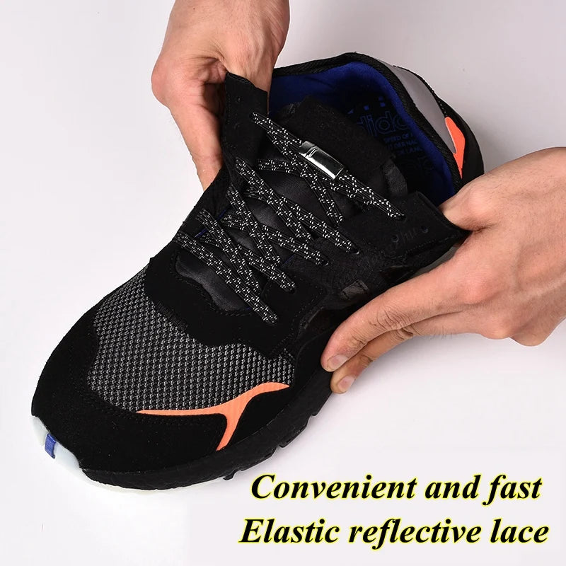 1Pair Reflective Magnetic Shoelaces Quick Locking Elastic No Tie Shoe Laces Adult Children Shoelace Sneakers Running Shoe Laces