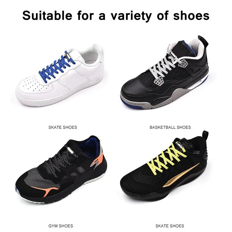 1Pair Reflective Magnetic Shoelaces Quick Locking Elastic No Tie Shoe Laces Adult Children Shoelace Sneakers Running Shoe Laces