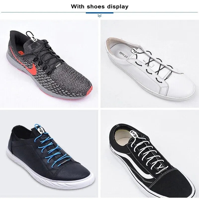 Elastic Shoelaces Reflective Metal Sliding Lock No Tie Shoe Laces Round Child Adult Leisure Take A Walk Sneakers Lazy Shoe Lace