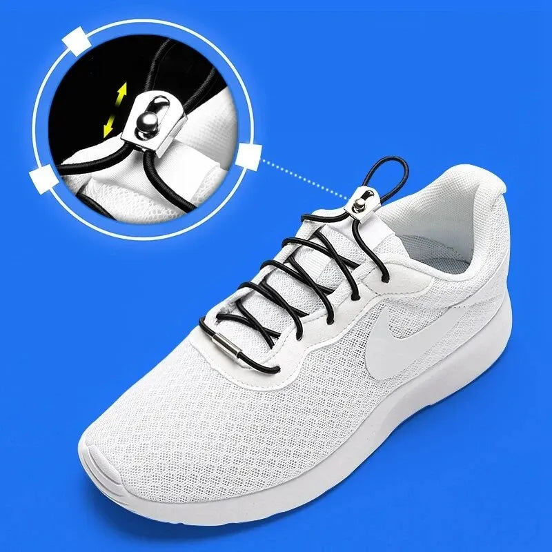 Elastic Shoelaces Reflective Metal Sliding Lock No Tie Shoe Laces Round Child Adult Leisure Take A Walk Sneakers Lazy Shoe Lace