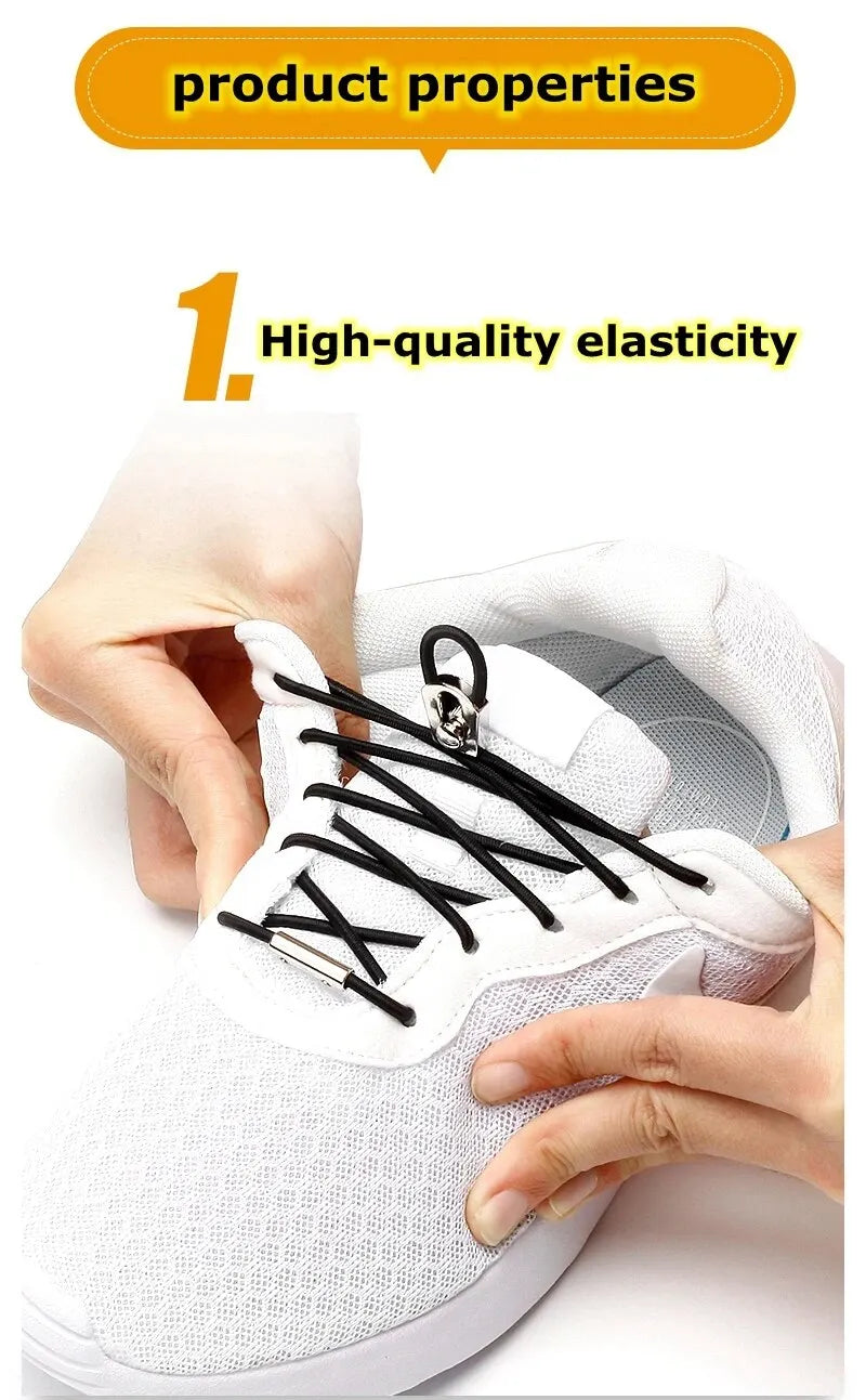 Elastic Shoelaces Reflective Metal Sliding Lock No Tie Shoe Laces Round Child Adult Leisure Take A Walk Sneakers Lazy Shoe Lace