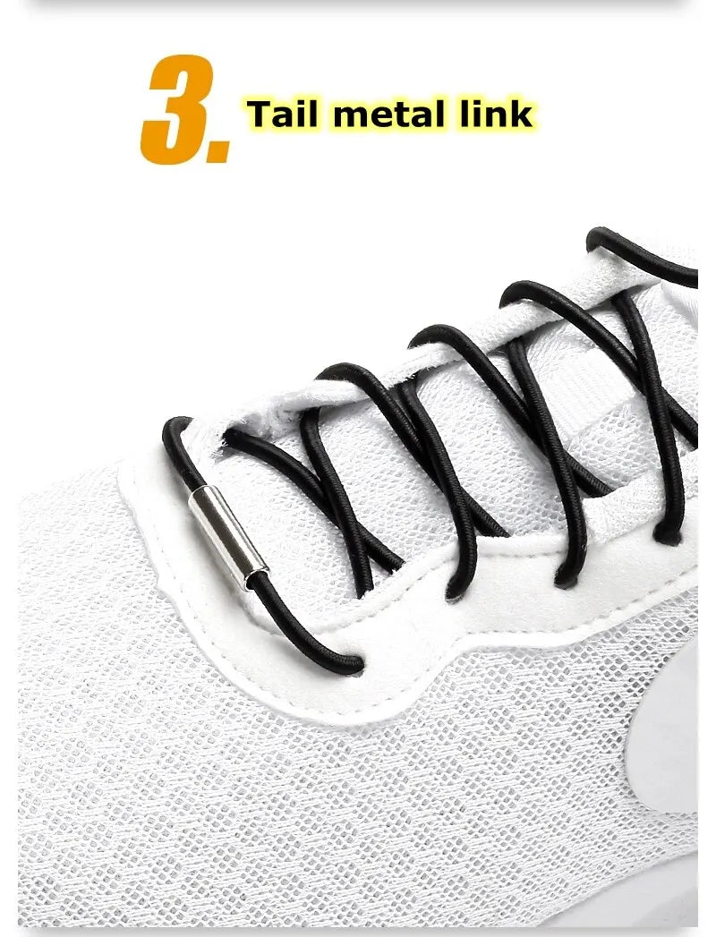 Elastic Shoelaces Reflective Metal Sliding Lock No Tie Shoe Laces Round Child Adult Leisure Take A Walk Sneakers Lazy Shoe Lace