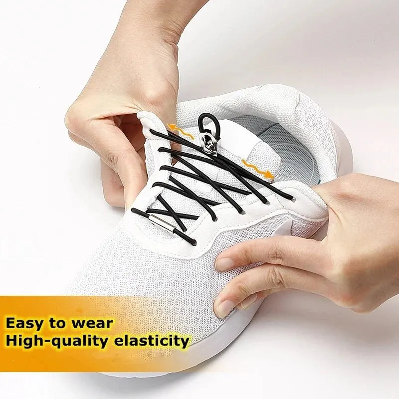 Elastic Shoelaces Reflective Metal Sliding Lock No Tie Shoe Laces Round Child Adult Leisure Take A Walk Sneakers Lazy Shoe Lace