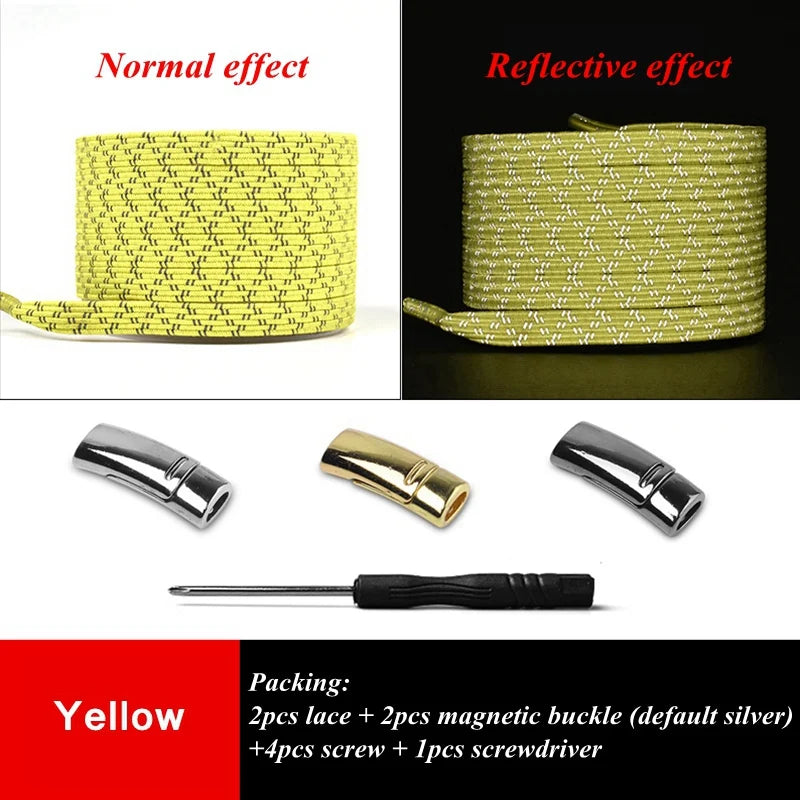 1Pair Reflective Magnetic Shoelaces Quick Locking Elastic No Tie Shoe Laces Adult Children Shoelace Sneakers Running Shoe Laces