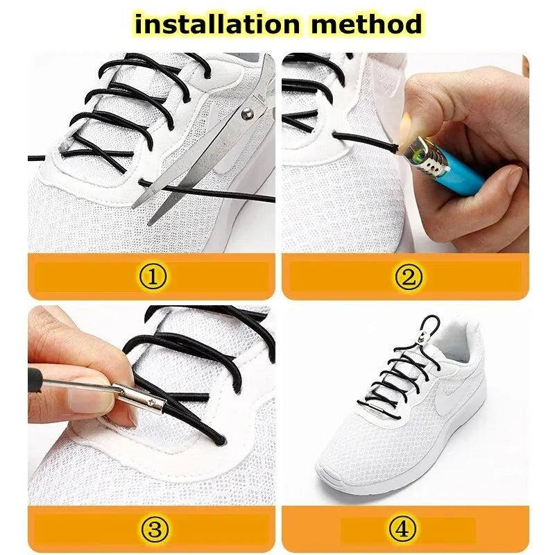 Elastic Shoelaces Reflective Metal Sliding Lock No Tie Shoe Laces Round Child Adult Leisure Take A Walk Sneakers Lazy Shoe Lace