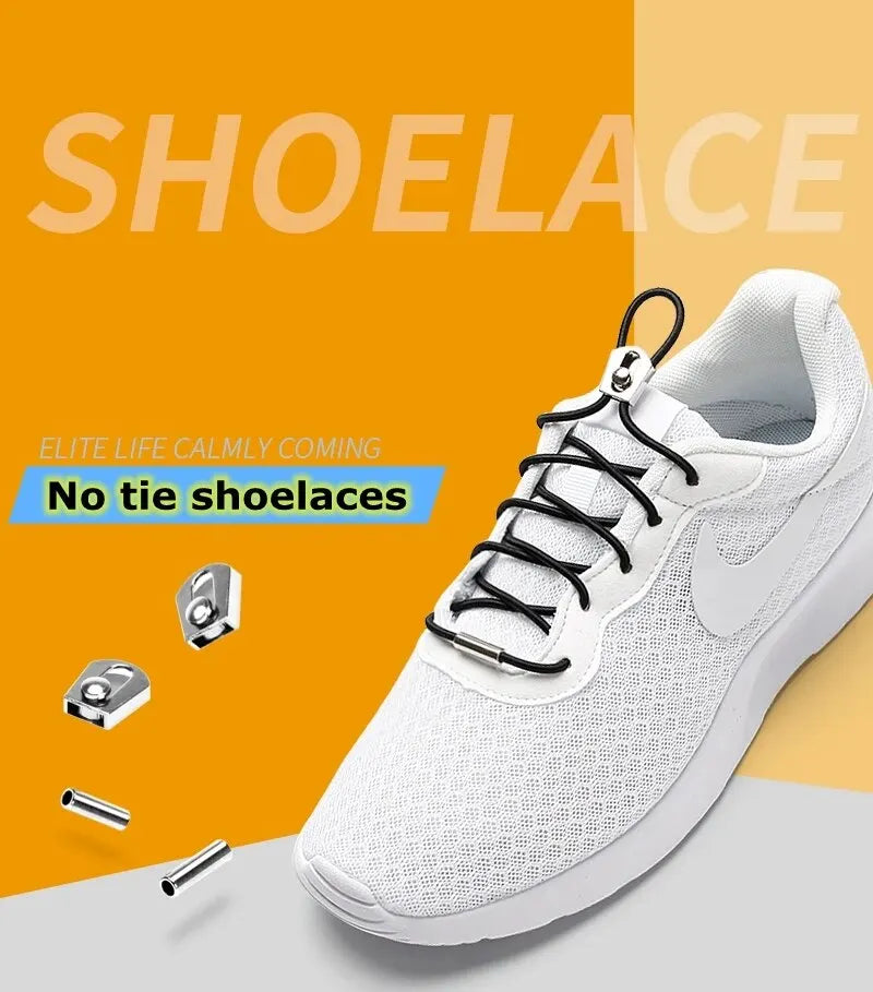 Elastic Shoelaces Reflective Metal Sliding Lock No Tie Shoe Laces Round Child Adult Leisure Take A Walk Sneakers Lazy Shoe Lace